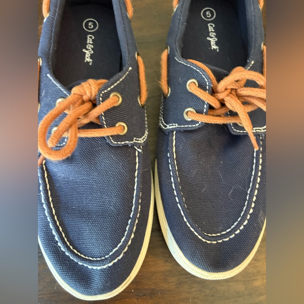 Cat & Jack Navy Canvas Deck Shoes with Brown Laces
